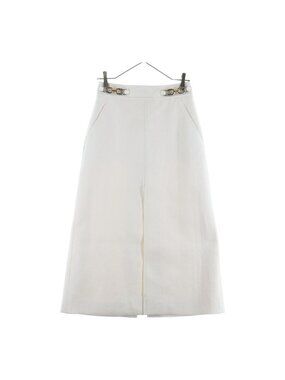 Louis Vuitton Chain Polyester Cotton Slit Long Skirt Tight White 34